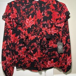 Vince camuto Black and Red Floral Blouse